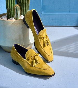 Italian Baby Calf Suede Tassel Loafers#Color_Yellow
