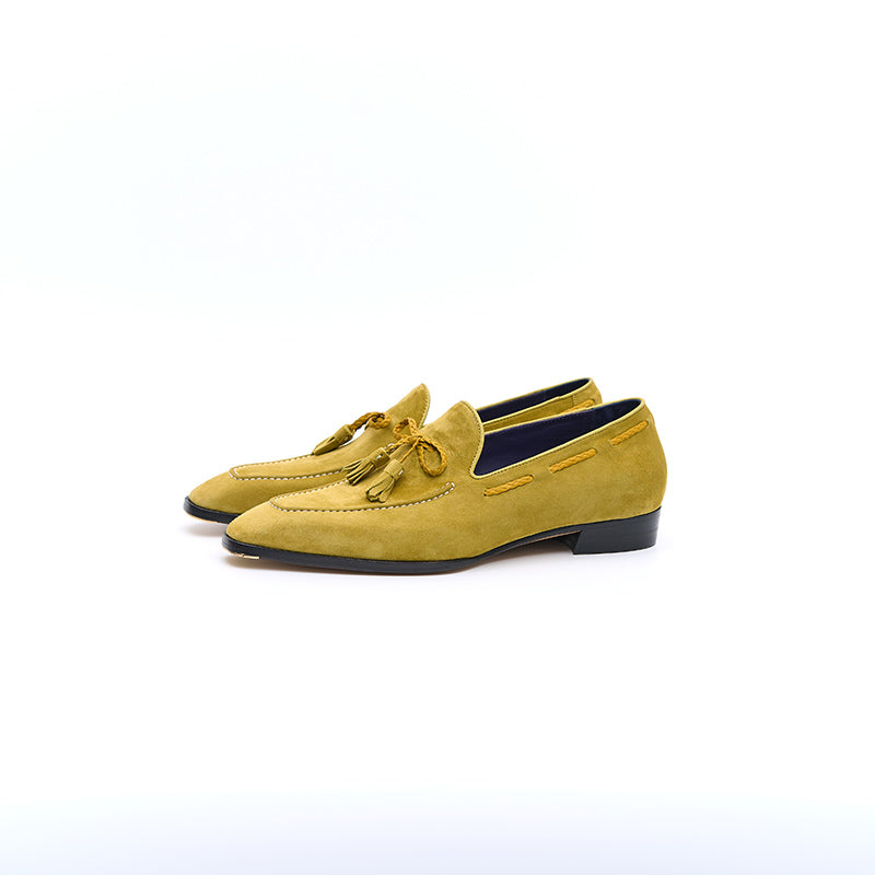 Italian Baby Calf Suede Tassel Loafers#Color_Yellow