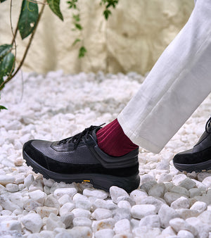 Italian Baby Calf Suede and Togo Calf Sneaker#Color_Black