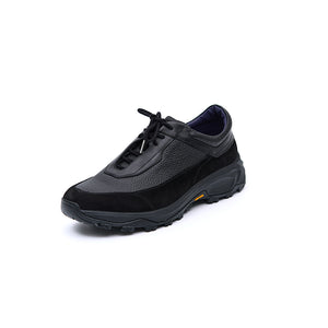Italian Baby Calf Suede and Togo Calf Sneaker#Color_Black