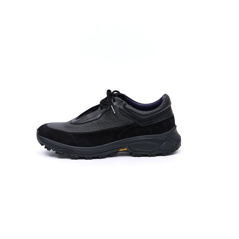 Italian Baby Calf Suede and Togo Calf Sneaker#Color_Black