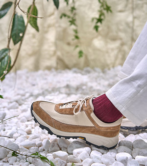 Italian Baby Calf Suede and Togo Calf Sneaker#Color_White