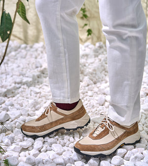 Italian Baby Calf Suede and Togo Calf Sneaker#Color_White