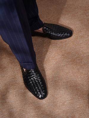 Kangaroo Skin Braided Slippers#Color_Black