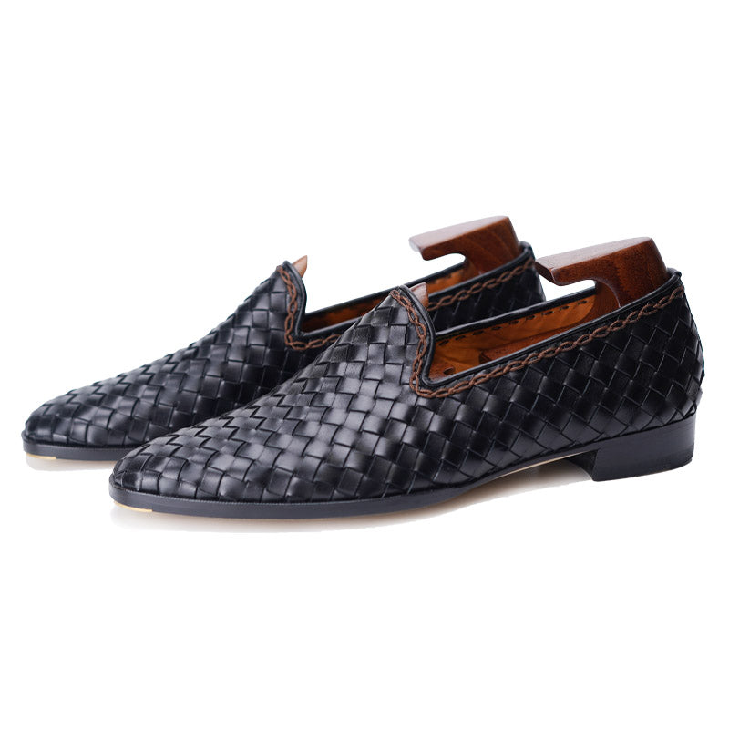 Kangaroo Skin Braided Slippers#Color_Black
