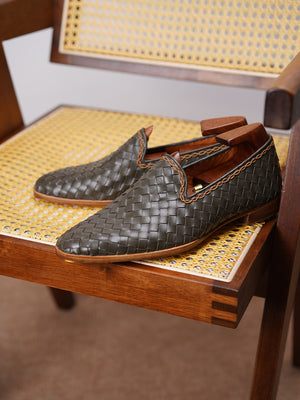 Kangaroo Skin Braided Slippers#Color_Green