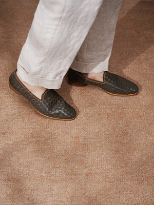 Kangaroo Skin Braided Slippers#Color_Green