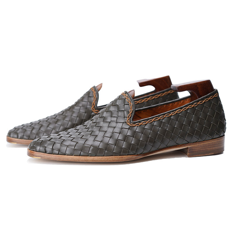 Kangaroo Skin Braided Slippers#Color_Green