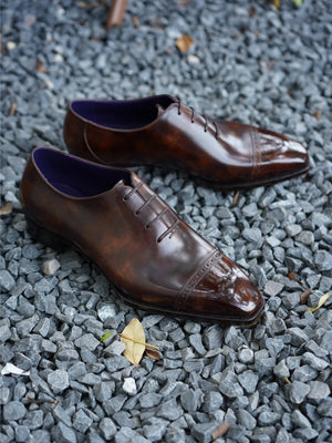 Museum Box Calf Quarter Brogue Oxford Shoes#Color_Dark Brown