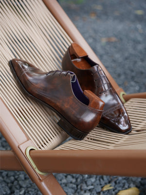 Museum Box Calf Quarter Brogue Oxford Shoes#Color_Dark Brown