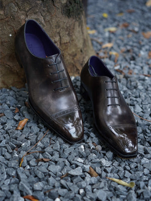 Museum Box Calf Quarter Brogue Oxford Shoes#Color_Steel