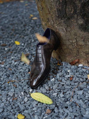 Museum Box Calf Quarter Brogue Oxford Shoes#Color_Steel