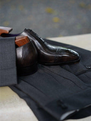 Museum Box Calf Quarter Brogue Oxford Shoes#Color_Steel