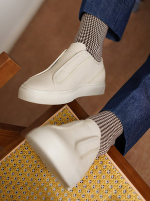 Togo Calf Suede Elastic Stitch Sneaker#Color_White