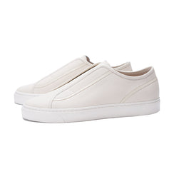 Togo Calf Suede Elastic Stitch Sneaker#Color_White