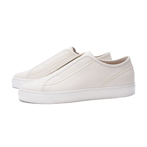 Togo Calf Suede Elastic Stitch Sneaker#Color_White